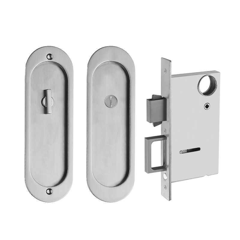 1802 Privacy Pocket Door Mortise Lock, travas deslizantes da porta do celeiro, maçaneta da porta invisível para hardware de móveis de porta de bolso de madeira (níquel de cetim)